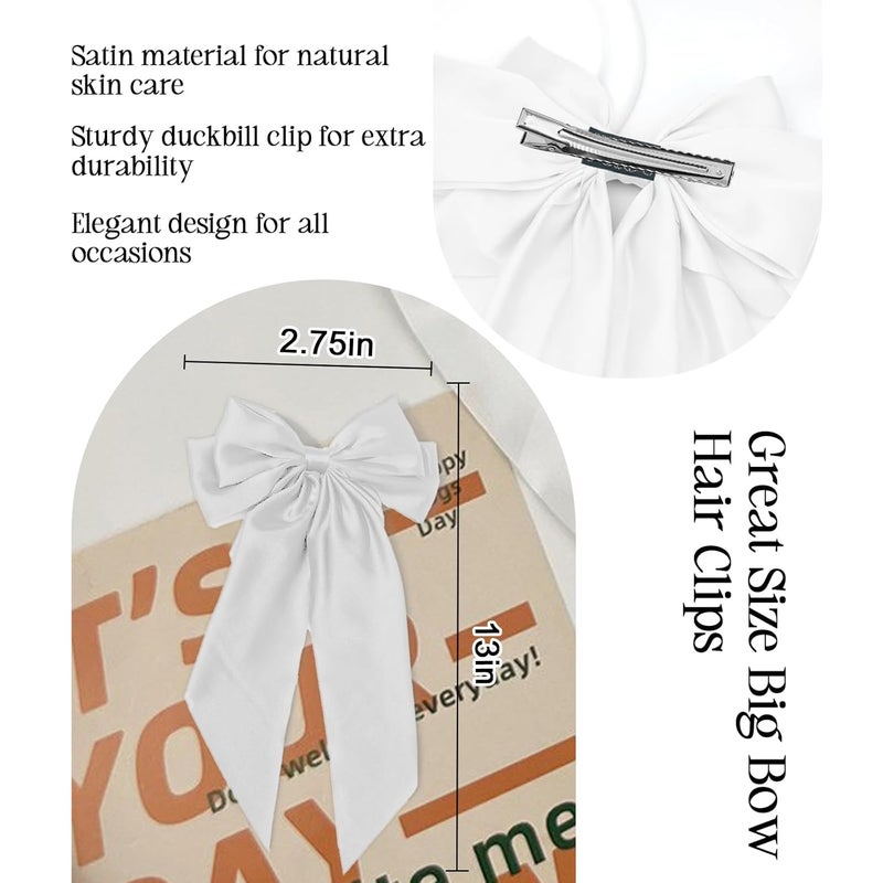 illpta Hair Bow for Girls,Cute Bow Hair Clips for Women Oversized Satin Hair clips Long Ribbon Hair Accessories Gifts for Girl (Pure white) - Image 5
